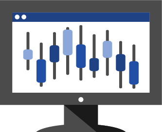 Computer with blue box plot graph